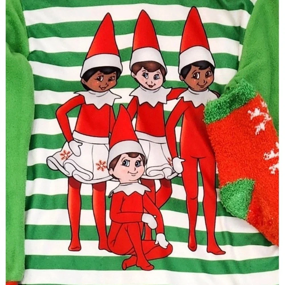 Elf on the Shelf Boys Green Fleece Christmas Holiday Pajamas X-Small 4-5
